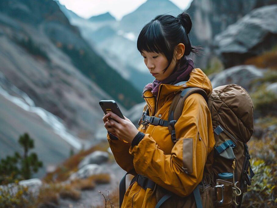 スマホを持つ山ガール