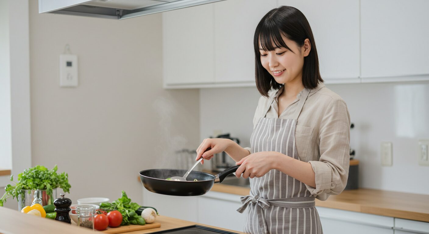 料理する女性